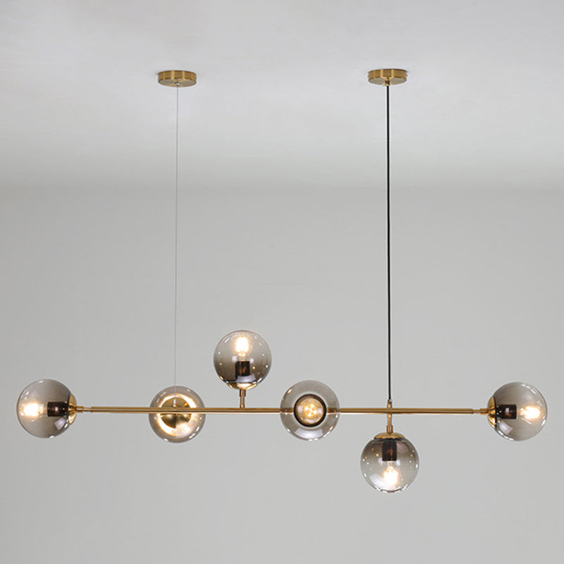 Luce a sospensione dell'isola a 6 luci oro in moderno luce di ferro battuto in stile creativo con tonalità di vetro