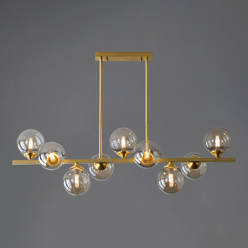 Gold Radial Island Pendant Light in Modern Luxury Style Copper Indoor Hanging Light with Amber Glass Shade