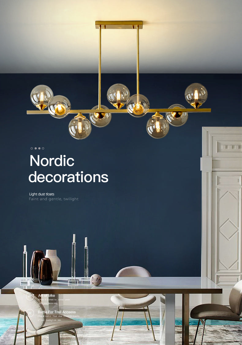 Gold Radial Island Pendant Light in Modern Luxury Style Copper Indoor Hanging Light with Amber Glass Shade