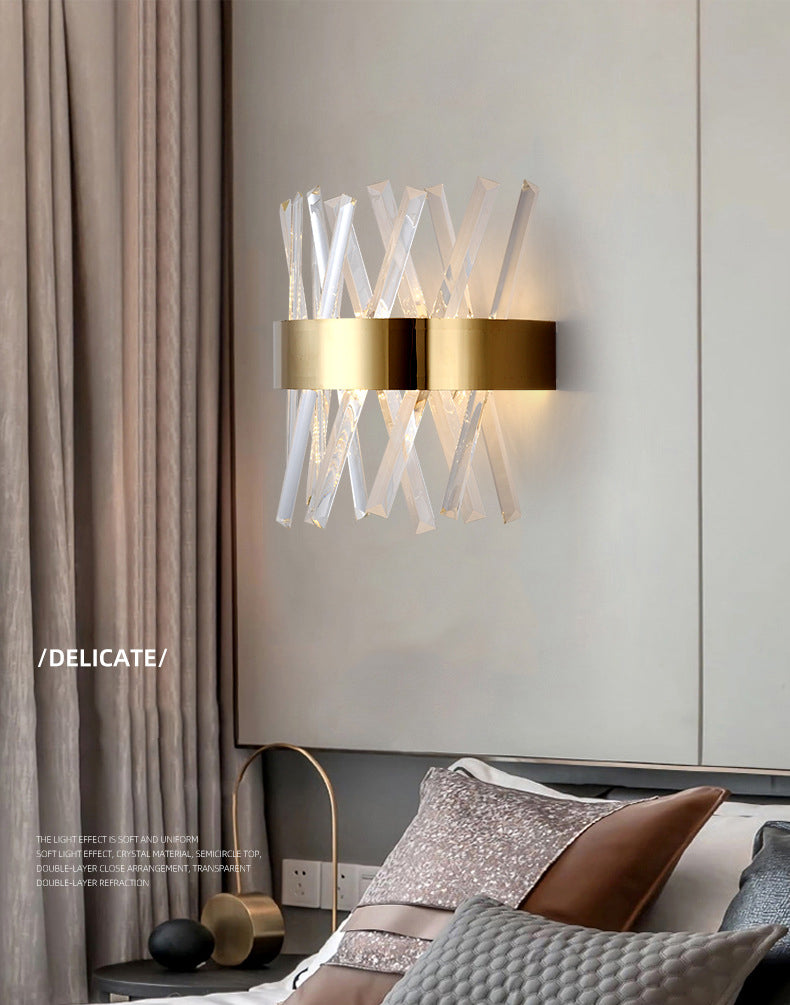 Crossed Clear Crystal Strip Sconce Lights Post-modern Style Simplicity Wall Light in Gold