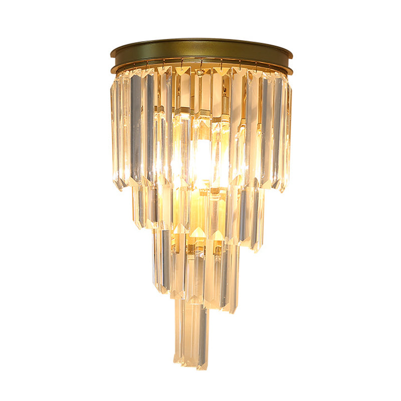 Layered Design Clear Crystal Wall Sconce Modernism Style Gold Finish Wall Mounted Lamp for Living Room