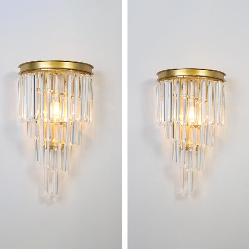 Diseño en capas Clear Crystal Wall Spl Modernism Style Lámpara de pared de acabado dorado para sala de estar