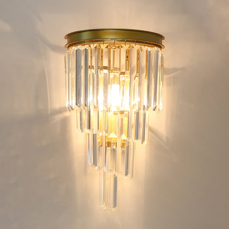 Diseño en capas Clear Crystal Wall Spl Modernism Style Lámpara de pared de acabado dorado para sala de estar