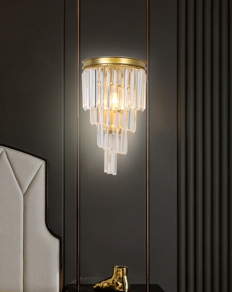 Diseño en capas Clear Crystal Wall Spl Modernism Style Lámpara de pared de acabado dorado para sala de estar