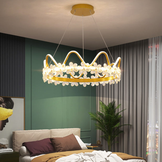 Contemporary Crown Chandelier Lights Crystal Pendant Ceiling Lights for Living Room