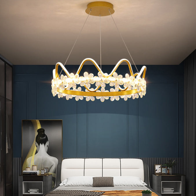 Contemporary Crown Chandelier Lights Crystal Pendant Ceiling Lights for Living Room