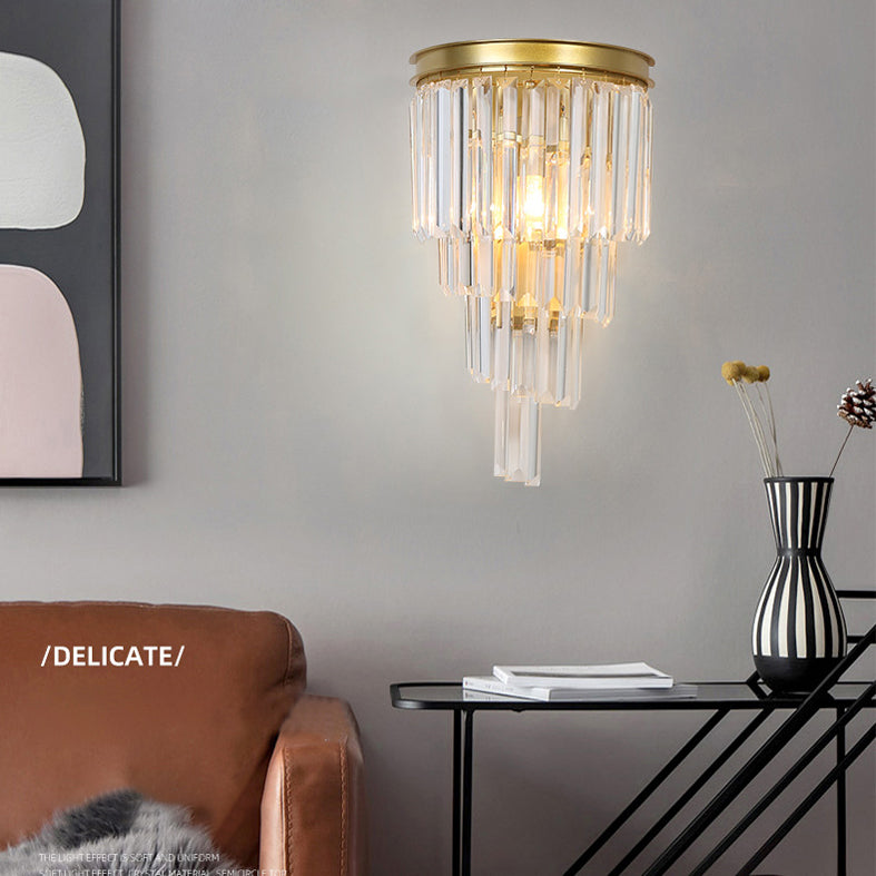Diseño en capas Clear Crystal Wall Spl Modernism Style Lámpara de pared de acabado dorado para sala de estar