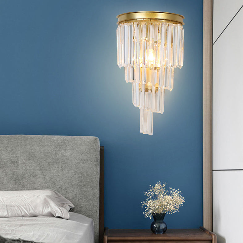 Diseño en capas Clear Crystal Wall Spl Modernism Style Lámpara de pared de acabado dorado para sala de estar