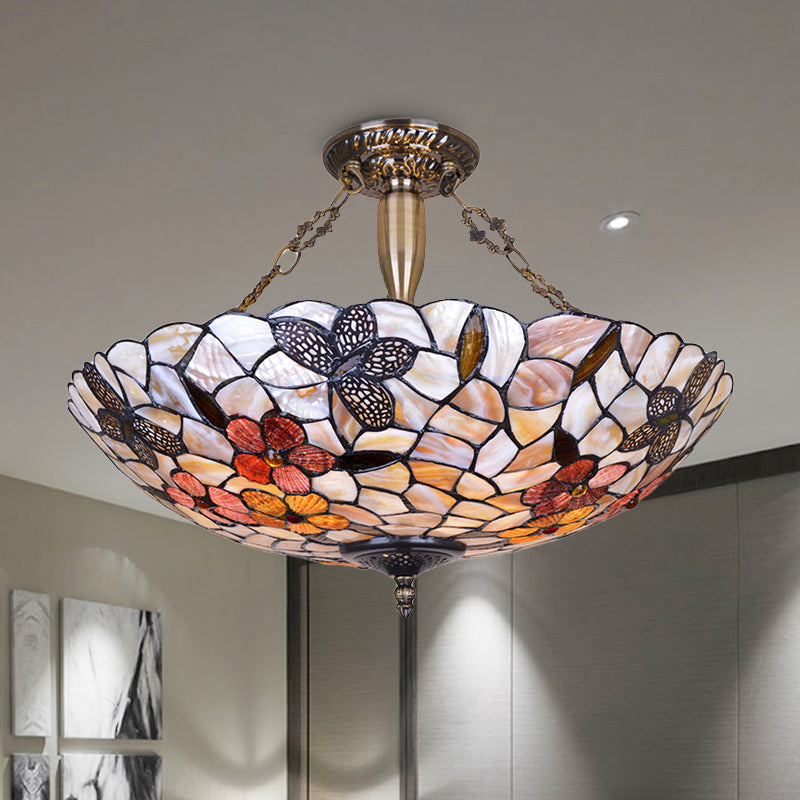 16"/20.5" Wide Butterfly Ceiling Flush Mount Mediterranean Shell 3/4 Lights Silver Semi Flush