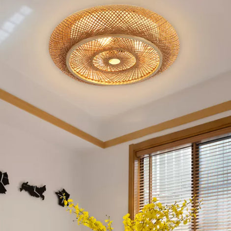 Plafonniers à montage encastré à tambour arrondi japonais plafonnier à montage encastré en bambou pour chambre à coucher