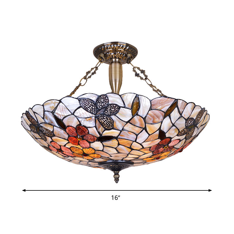 16"/20.5" Wide Butterfly Ceiling Flush Mount Mediterranean Shell 3/4 Lights Silver Semi Flush