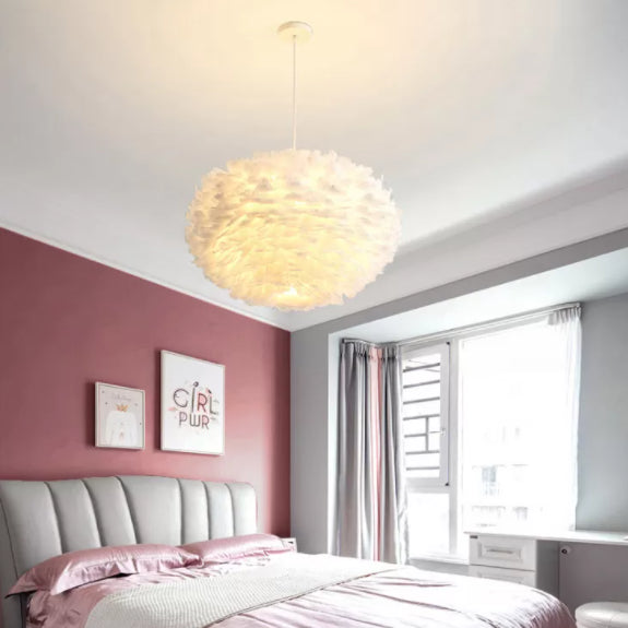 Lampadello a sospensione regolabile leggero moderno semplicità Globe Feather Affermazione per la camera da letto