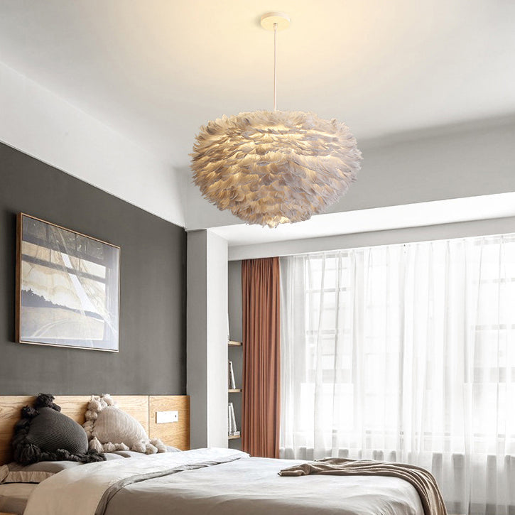 Lampadello a sospensione regolabile leggero moderno semplicità Globe Feather Affermazione per la camera da letto