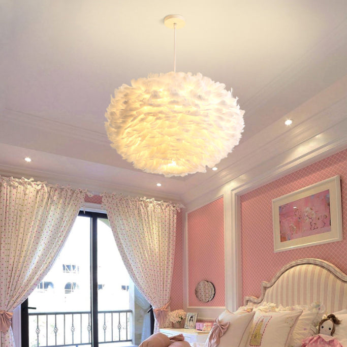 Lampadello a sospensione regolabile leggero moderno semplicità Globe Feather Affermazione per la camera da letto