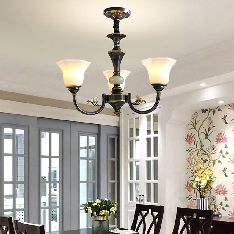 Bell-Shaped Shade Chandelier Light Fixture Traditional White Glass Pendant Lighting for Restaurant