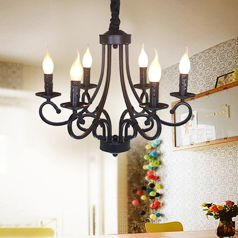 Metal Cura de lámpara de araña colgada de metal Candelier 6/8 luces Comedor de comedor Luz colgante en negro
