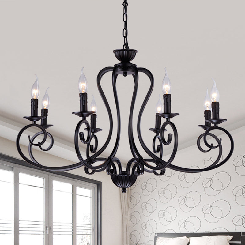 Black tourbillonnant bras Cahndelier Lampe Vintage Metal 8 Lumières Chambre suspendue Pendre Lumière