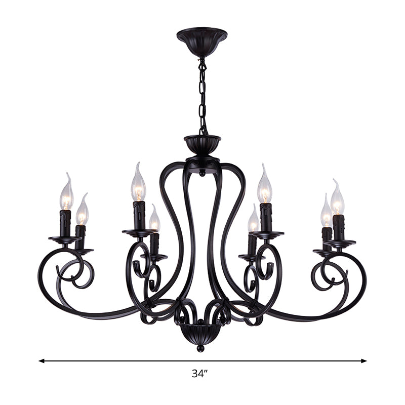 Black tourbillonnant bras Cahndelier Lampe Vintage Metal 8 Lumières Chambre suspendue Pendre Lumière