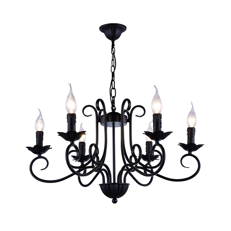 Chandelier de plafond de bougie traditionnelle 6 têtes Kit de lumière suspendue en métal en noir pour le salon