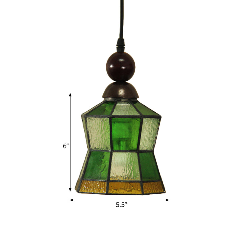 1 Light Geometric Pendant Tiffany Style Green Frosted Glass Hanging Light Fixture for Bedroom