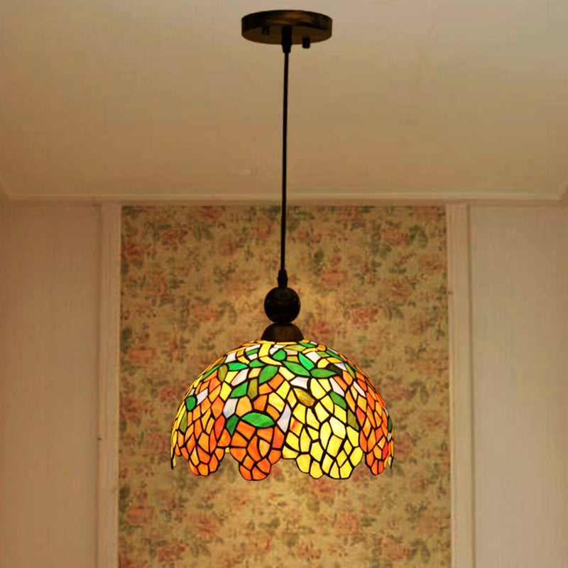 Koepel hanger plafondlamp Mediterrane gekleurd glas 1 licht rode hangende lamp voor keuken