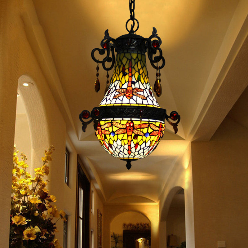 Gebrandschilderd glas Dragonfly Hanglamp Mediterraan 1 Lichtrode ophanging Verlichting