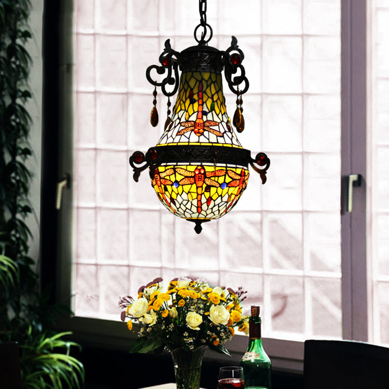 Gebrandschilderd glas Dragonfly Hanglamp Mediterraan 1 Lichtrode ophanging Verlichting