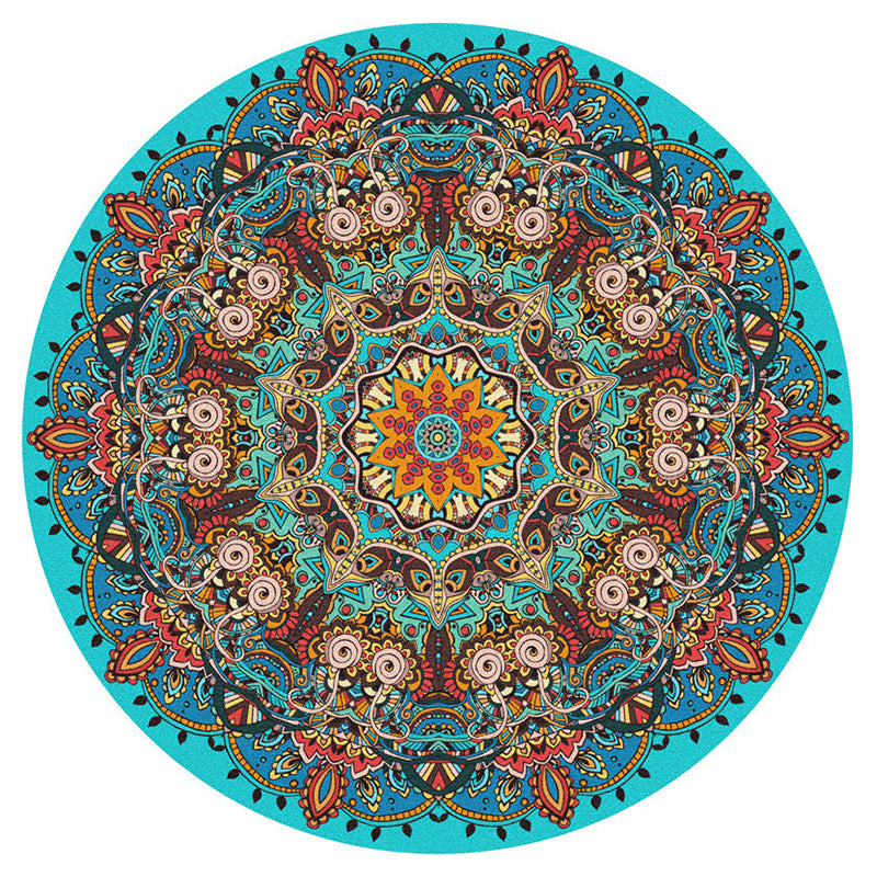 Round Color Traditional Indoor Rug Polyester Moroccan Octagonal Flower Rug Non-Slip Backing Indoor Rug for Living Room