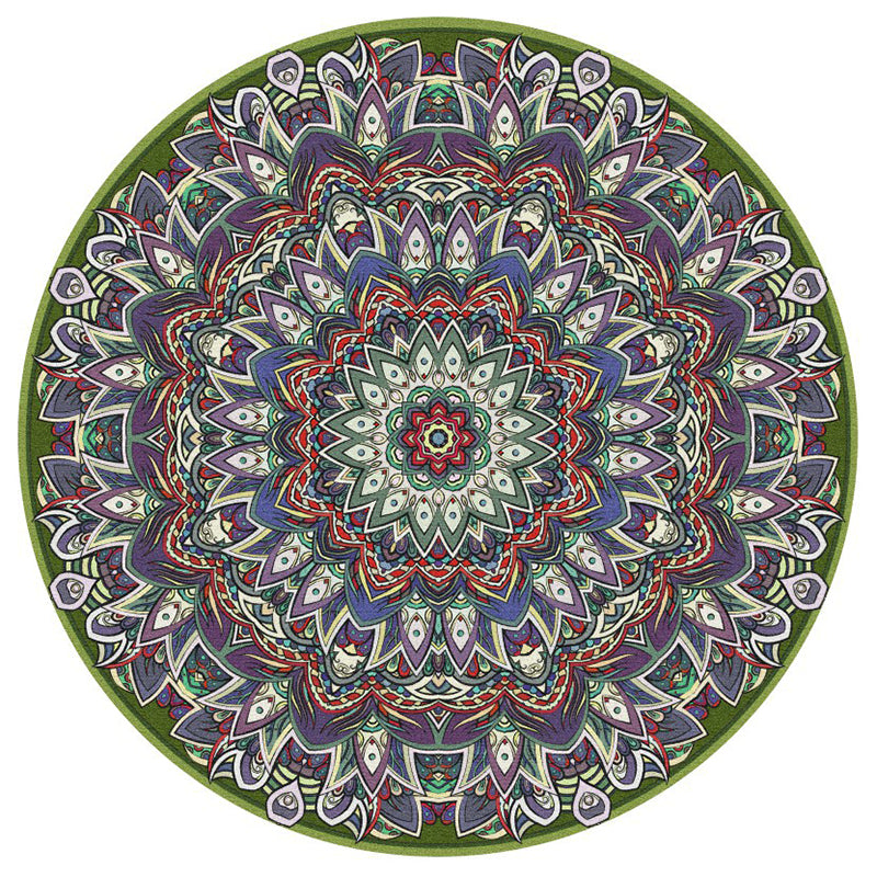 Round Color Traditional Indoor Rug Polyester Moroccan Octagonal Flower Rug Non-Slip Backing Indoor Rug for Living Room