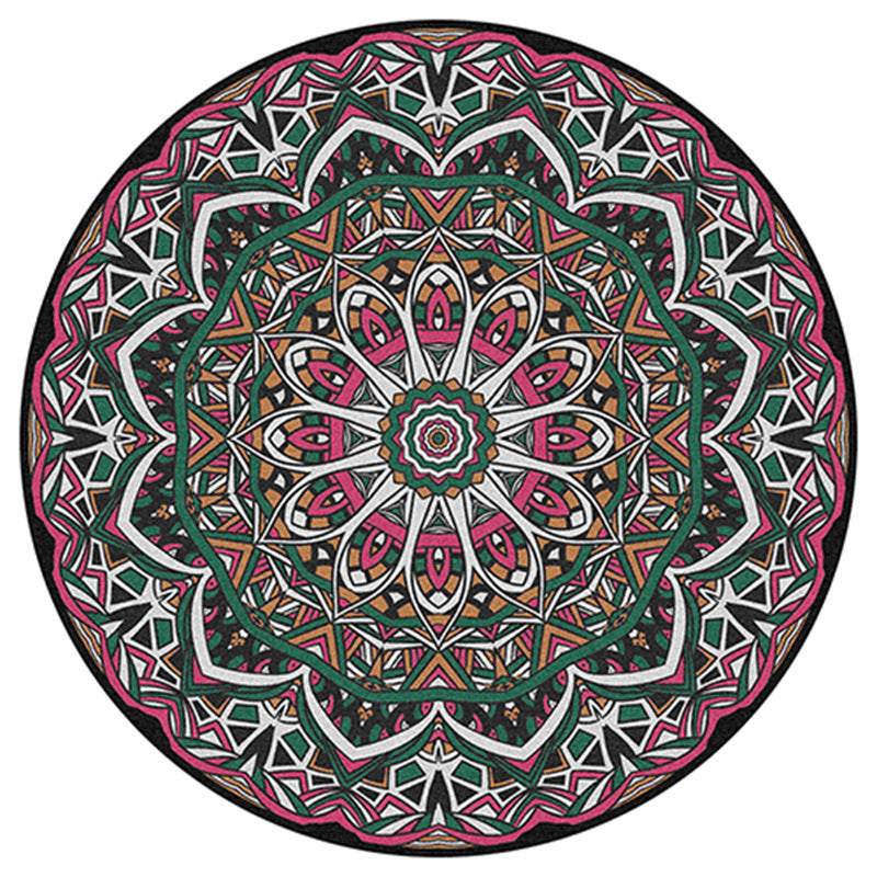 Round Color Traditional Indoor Rug Polyester Moroccan Octagonal Flower Rug Non-Slip Backing Indoor Rug for Living Room