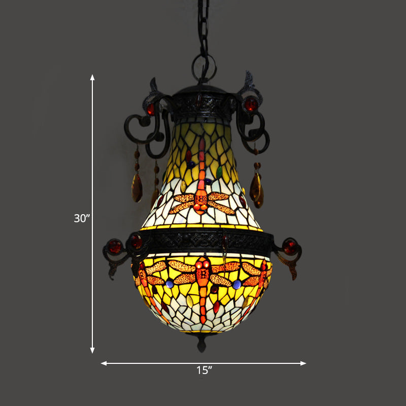 Gebrandschilderd glas Dragonfly Hanglamp Mediterraan 1 Lichtrode ophanging Verlichting