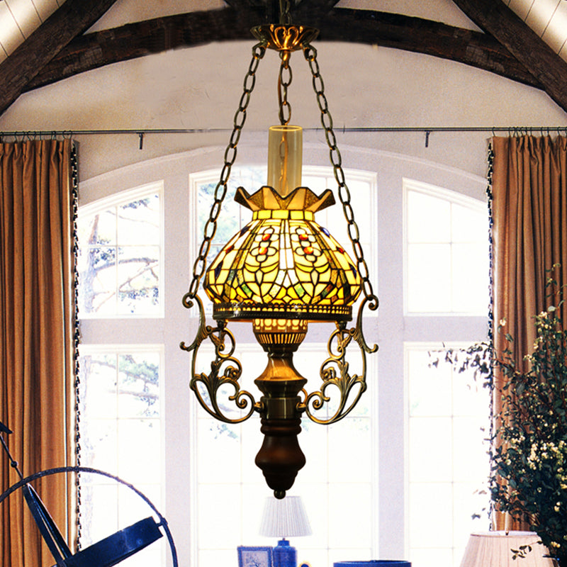 Groene bloesem hangend plafondlicht mediterraan 1 licht bevlekte kunstglazen ophanging hanger