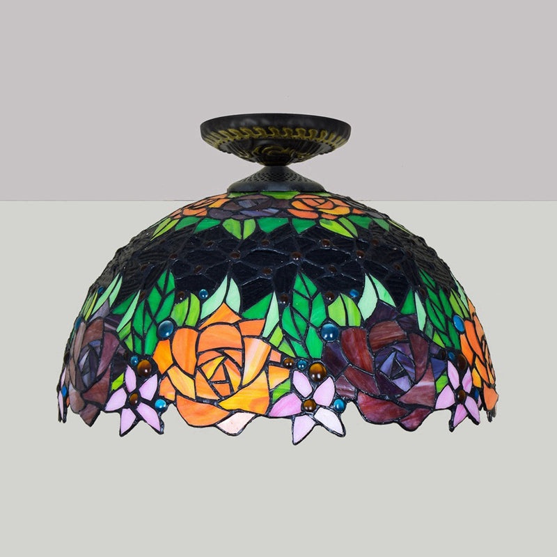 Bronze Rose/Blume Deckenlampe Tiffany 1 Birne Multicolored Buntglas-Unterputz Beleuchtung