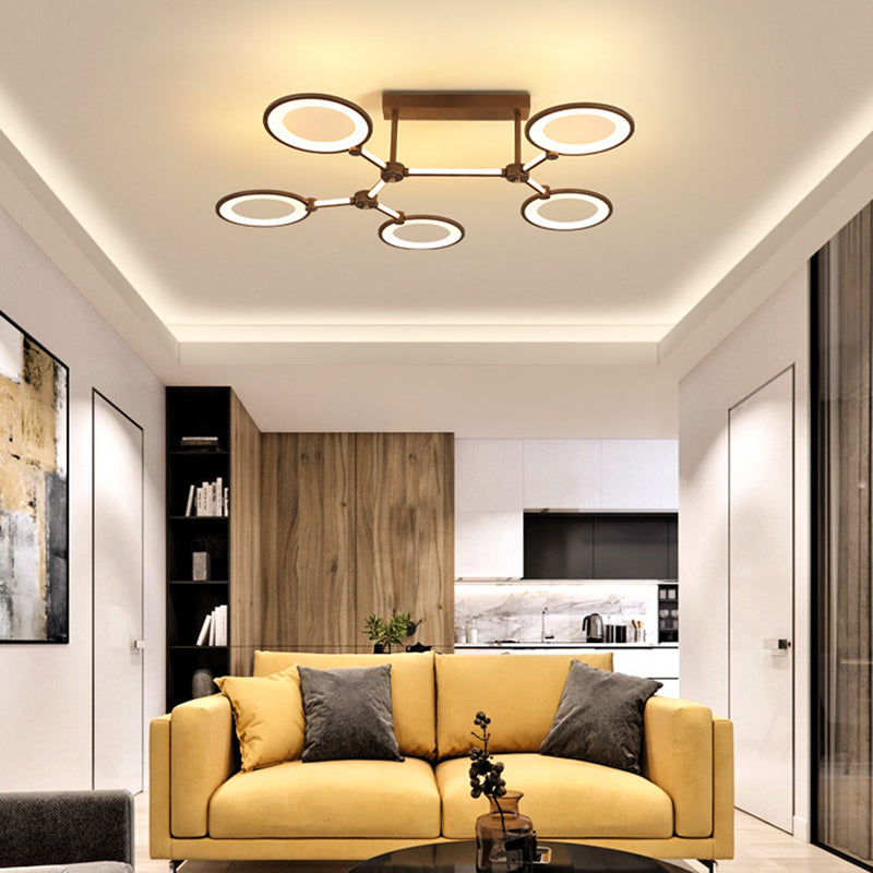 Circle Ring Living Room Semi Flush Monte Freet Acrilico a 5 luci Lampada a soffitto contemporanea nel caffè