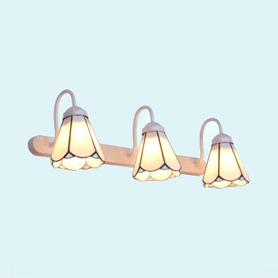 3 Head Wall Sconce Light Tiffany Conical White/Blue Glass Vanity Light Fixture for Bathroom