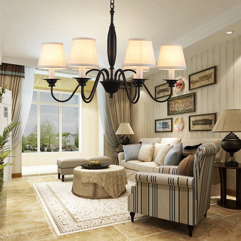 White Barrel Chandelier Lamp Modernism 6 Lights Fabric Suspension Light for Dining Room