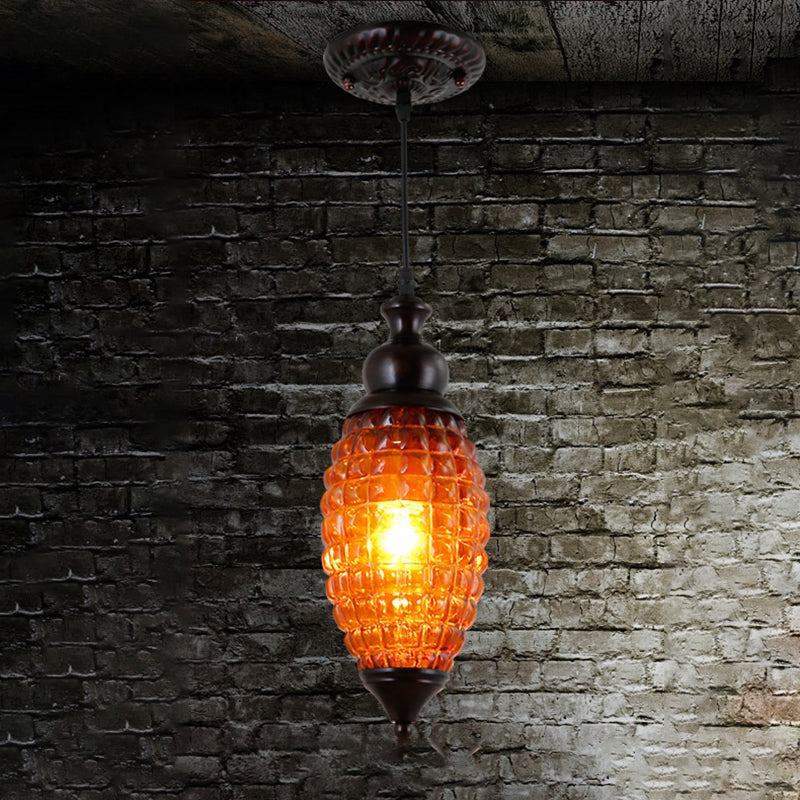 Elongated Pink/Yellow/Brown Prismatic Glass Drop Pendant 1 Light Restaurant Pendulum Light