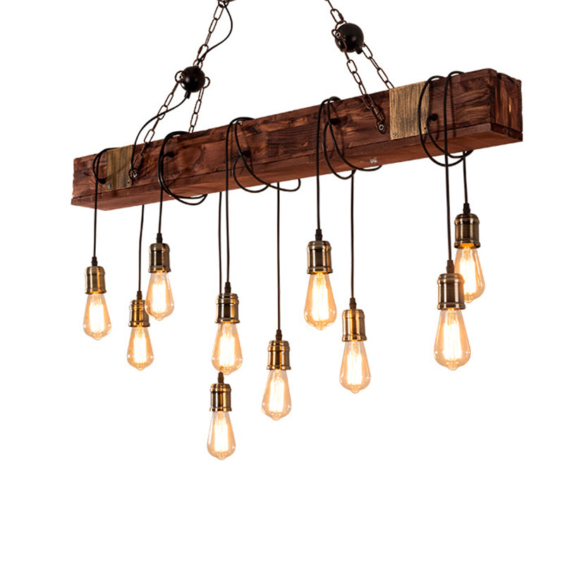 Black Island Funghiture in stile industriale Luce a sospensione lineare in legno per ristorante