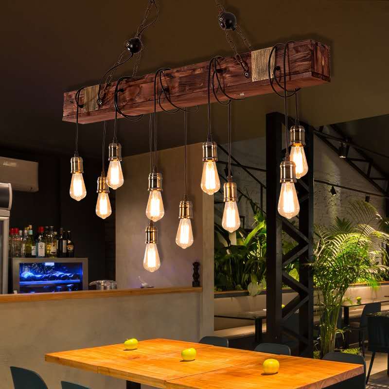 Black Island Funghiture in stile industriale Luce a sospensione lineare in legno per ristorante