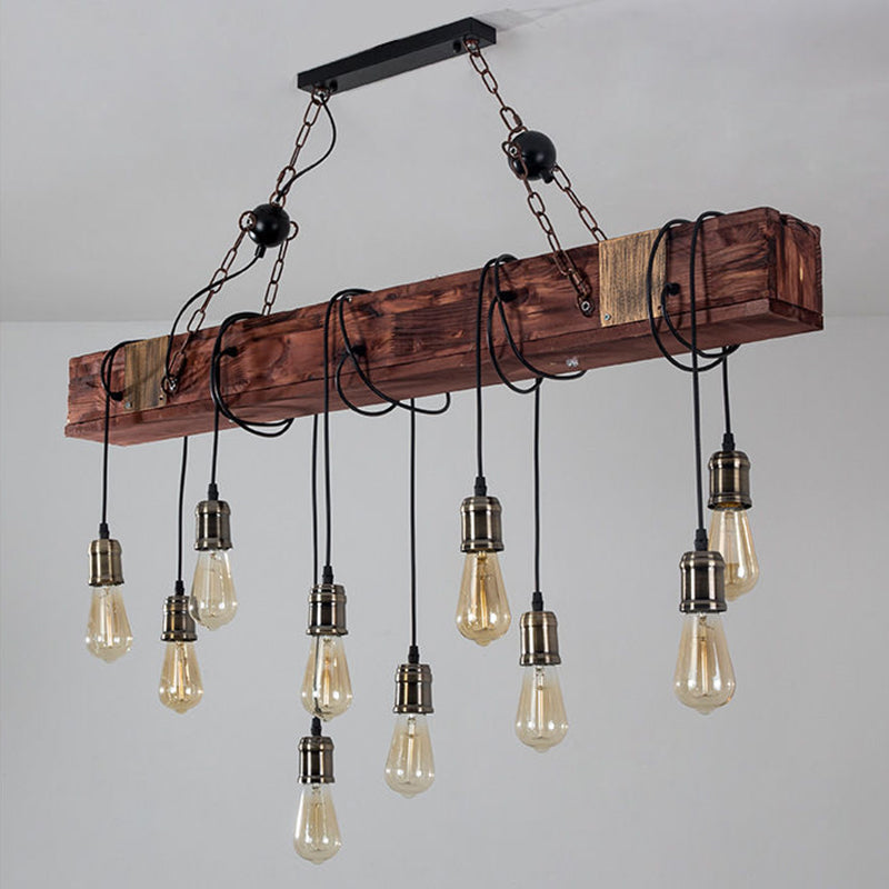 Black Island Funghiture in stile industriale Luce a sospensione lineare in legno per ristorante