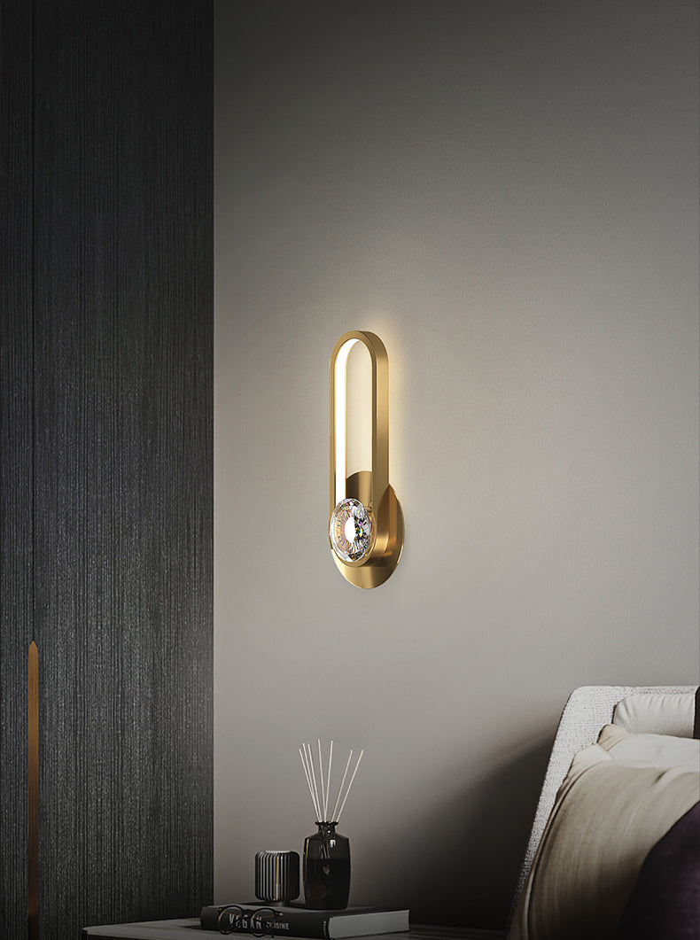 Modern Minimalist Style Linear Wall Mounted Lamp Copper 2 Lights Wall Lights with Crystal Shade