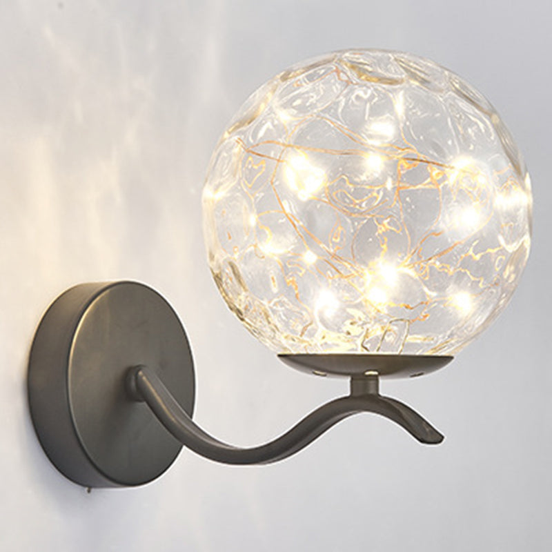 Wavy Metal Arm LED Lights String Wall Lamp Nordic Style Transparent Glass Orb Sconce Lighting for Staircase Aisle