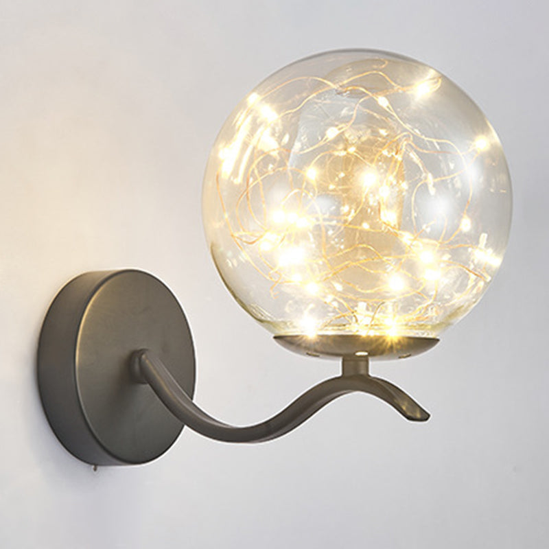 Wavy Metal Arm LED Lights String Wall Lamp Nordic Style Transparent Glass Orb Sconce Lighting for Staircase Aisle