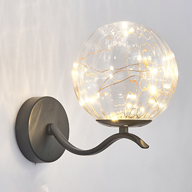 Wavy Metal Arm LED Lights String Wall Lamp Nordic Style Transparent Glass Orb Sconce Lighting for Staircase Aisle