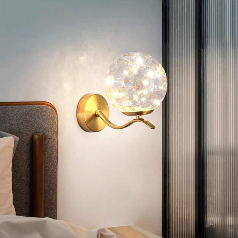 Wavy Metal Arm LED Lights String Wall Lamp Nordic Style Transparent Glass Orb Sconce Lighting for Staircase Aisle
