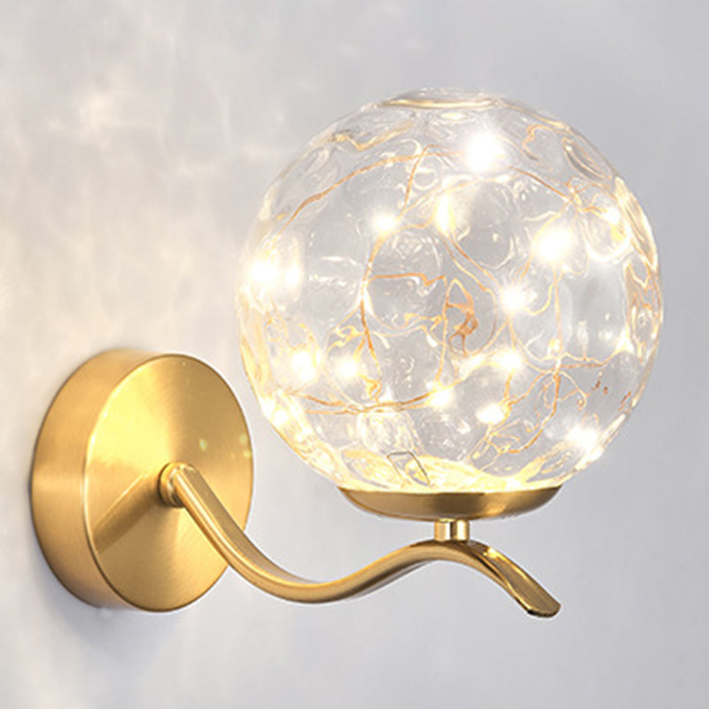 Wavy Metal Arm LED Lights String Wall Lamp Nordic Style Transparent Glass Orb Sconce Lighting for Staircase Aisle