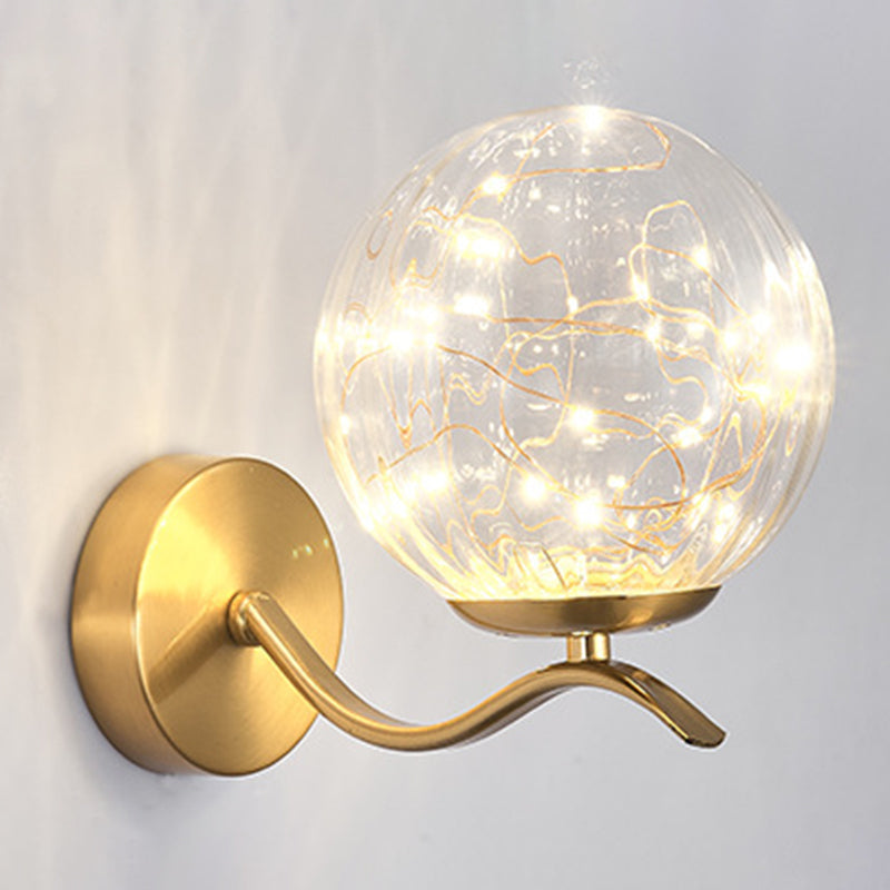 Wavy Metal Arm LED Lights String Wall Lamp Nordic Style Transparent Glass Orb Sconce Lighting for Staircase Aisle