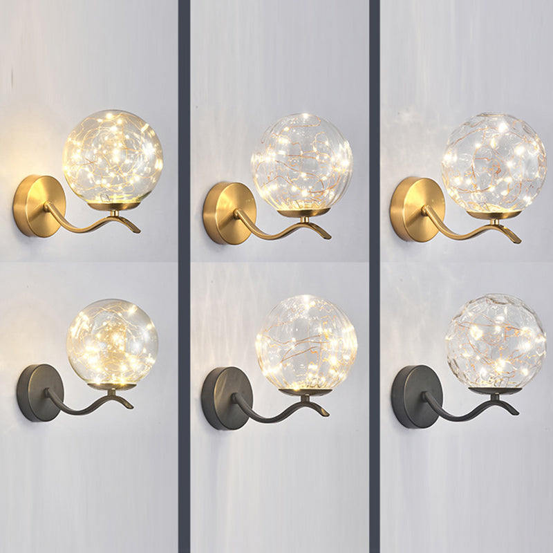 Wavy Metal Arm LED Lights String Wall Lamp Nordic Style Transparent Glass Orb Sconce Lighting for Staircase Aisle