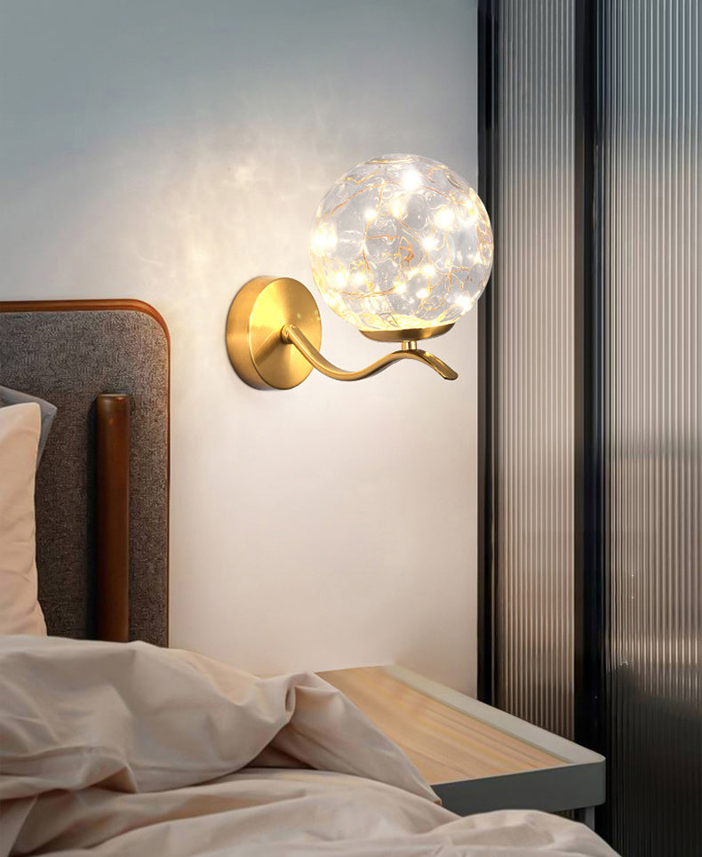 Wavy Metal Arm LED Lights String Wall Lamp Nordic Style Transparent Glass Orb Sconce Lighting for Staircase Aisle