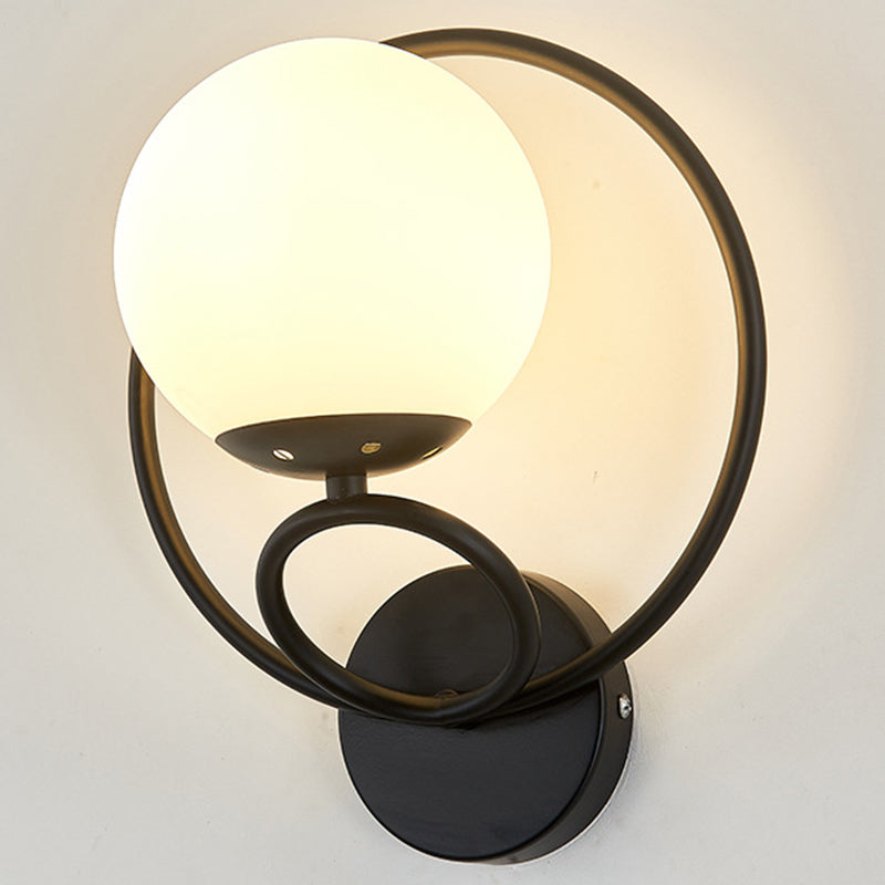 Metal Ring Minimalism Wall Light Nordic Style Glass Orb Shade Sconce Lights for Living Room Corridor